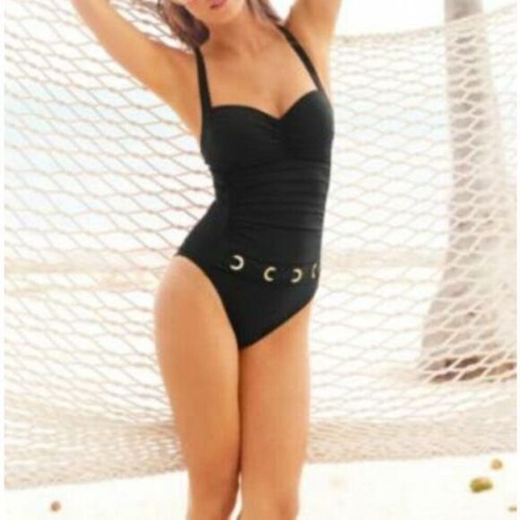 Bleu Rod Beattie Ruched Grommet One-Piece Swimsuit In Black Size 10 - Picture 3 of 10